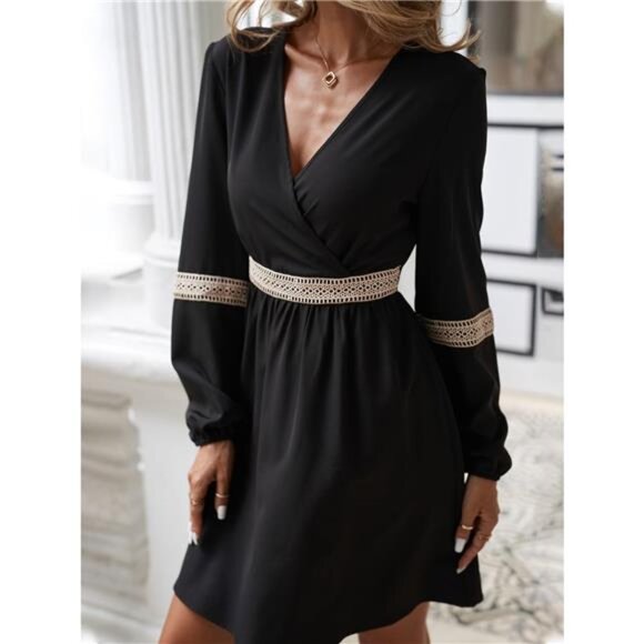Surplice Balloon Sleeve Dress - Picture 1 of 8